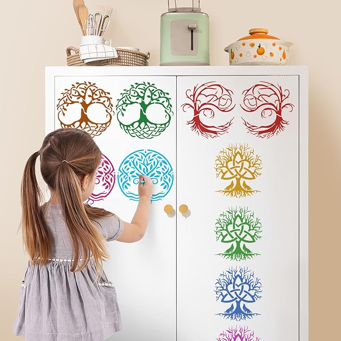 Yazhiji 15Pcs 6 x 6 Inch Tree of Life Stencil, Reusable Stencils for Painting on Wood Decoration Painting Templates for Wall Floor DIY Decorations Christmas Gifts for Kids