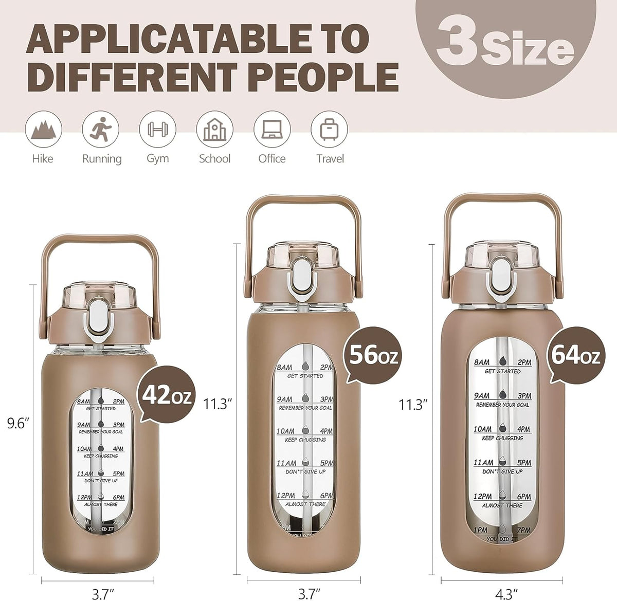 kytffu 56oz Glass Water Bottles with Straw, Motivational Glass Bottle with Silicone Sleeve and Time Marker, Leakproof Large Glass Water Jug for Gym Home Office,Amber
