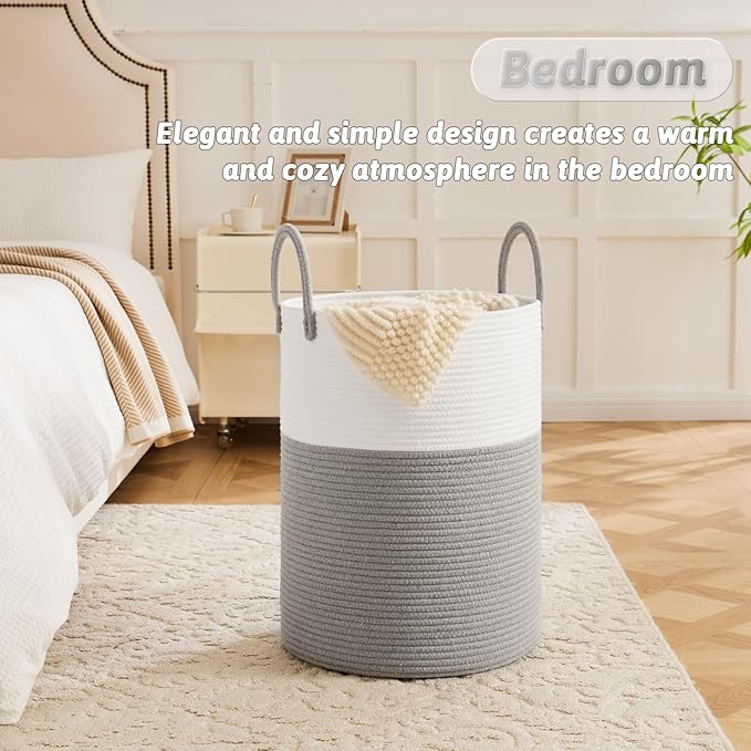 Laundry Basket,Woven Cotton Rope Laundry Hamper,40L for Decorative Storage of Dirty Clothes,Toys and Blankets in Bathroom,Baby Room and Living Room