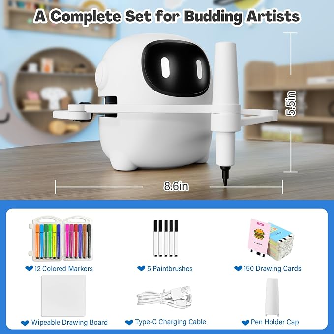 RIVGOT Drawing Robot for Kids with 150 Cards, Voice Interactive Educational Drawing Machine, Montessori Painting Learning Toys for 3 4 5 6 7 8 Year Old Boys Girls Birthday Party