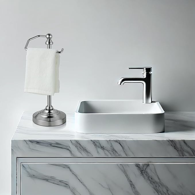SunnyPoint Deluxe Free Standing Heavy Weighted Countertop Fingertip Towel Holder Stand (Satin Nickle)