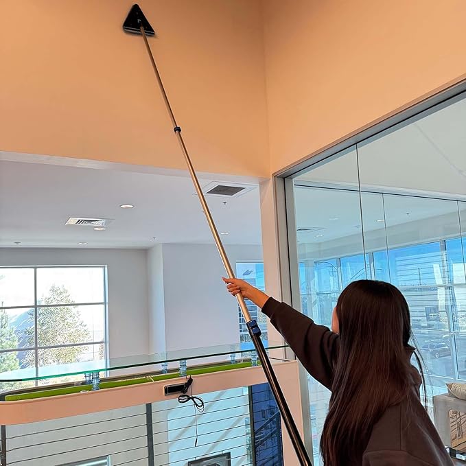 20 Foot Wall Cleaner Mop with 12 Ft Heavy Duty Extension Pole, 3-in-1 High Ceiling Cleaning Tool with 4 Microfiber Chenille Pad, Cobweb Duster, Fan, Baseboard, Window Squeegee Kit (12ft)