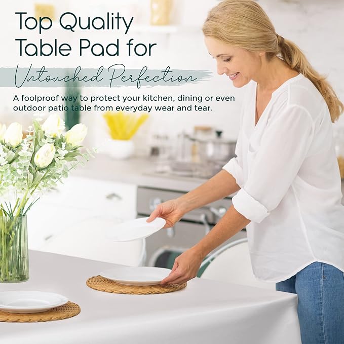 Quality Table Pad Protector, Superior Protection from Spills, Scratches & Heat - Reusable Table Cloth with Cushion Flannel Backing (90" L x 54" W)