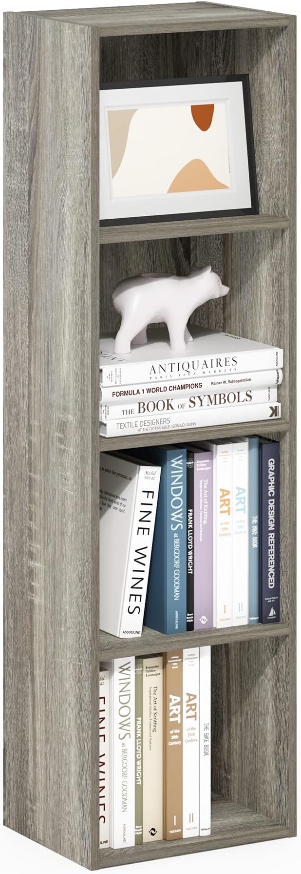 Furinno PASIR Book Shelf, 4-Tier Modern Bookshelf, Open Shelves Bookcase 9 x 12 x 42, for Living Room, Bedroom, Home Office, French Oak