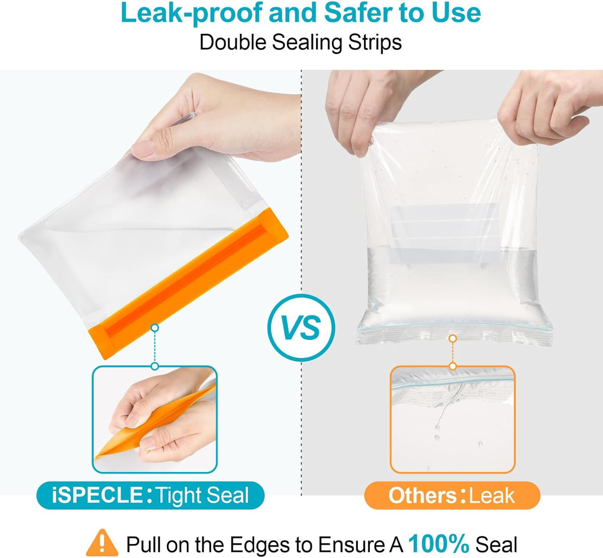 iSPECLE 10 Pack Freezer Bags - 3 Pack Gallon Bags 4 Pack Sandwich Bags 3 Pack Snack Bags BPA-Free Reusable Freezer Bags with Stand-Up Bottom and Label, Leakproof to Keep Frozen Food Fresh, Orange