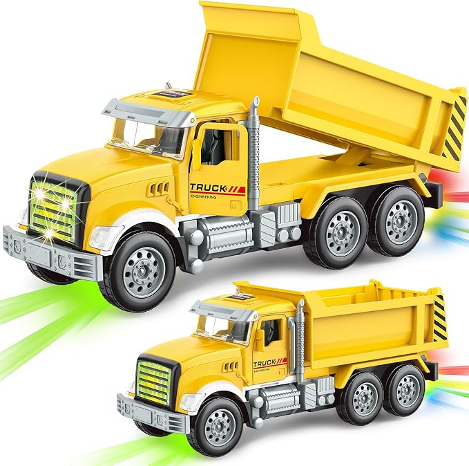 Car Toys for Toddlers, Dump Truck Toy with 1 Self-Lifting Bed, Lights Music Toy Trucks Construction Vehicle with 2 Opening Doors,Toys for 3 4 5 6 Year Old Boy Girl, Kids Christmas Birthday Gifts