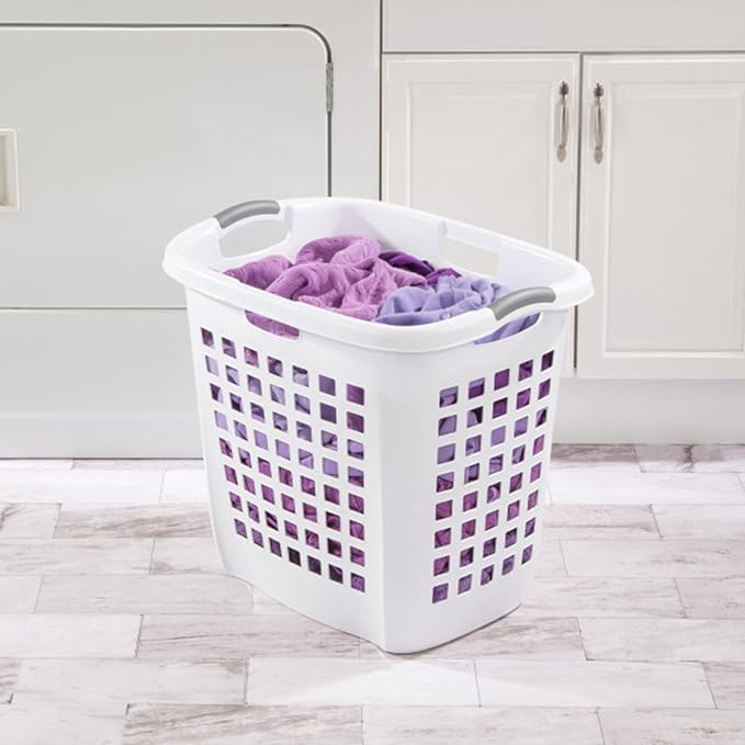 Sterilite Ultra Easy Carry Laundry Hamper, Comfort Handles to Easily Carry Clothes Between the Bedroom and Laundry Room, Plastic, White, 4-Pack