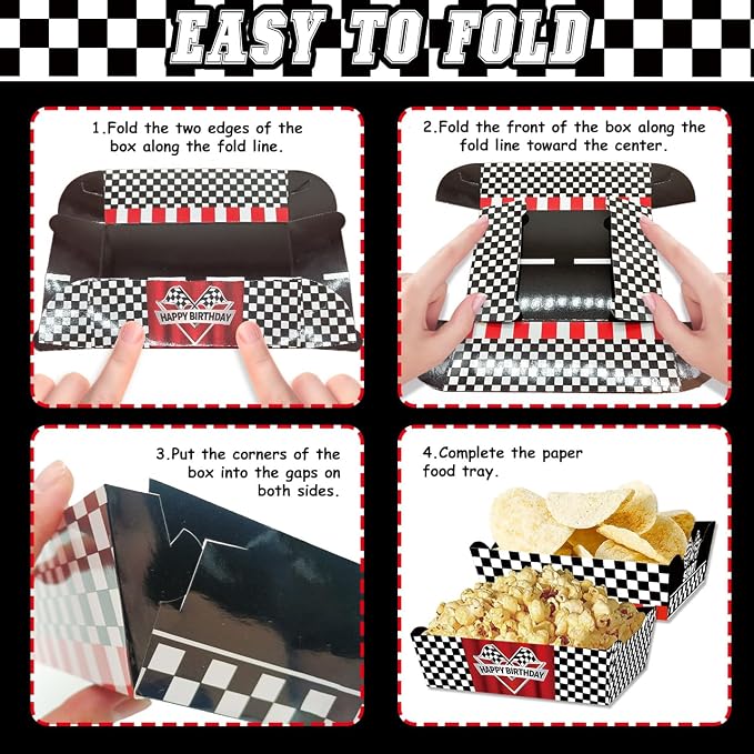 48 Pcs Racing Car Theme Food Trays Race Track Party Supplies Decorations Racing Sports Themed Dinnerware for Kids Boys Birthday Baby Shower Decor