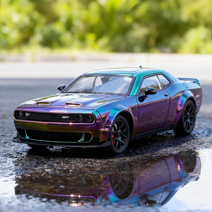 Car Toys for Boys 1/24 Diecast Cars Hellcat SRT Collectibles Model Kit,Pull Back Metal Toy Car with Lights and Sounds,Toy Cars for Boys Age 4-7（Gradient Purple）