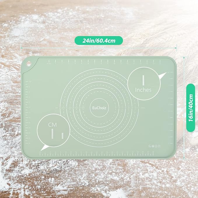 Silicone Pastry Mat 24"*16" Extra Thick Non Stick Baking Mat Food Grade Silicone Dough Rolling Bake Mat with Edge Heightening