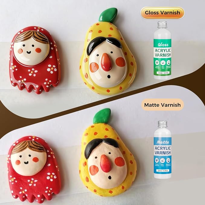 Sovol 240ml Air Dry Clay Glaze with 33pcs Clay Tools kit, Gloss & Matte Clay Varnish Protects Clay from Wear, Cracking, Scratches, Pottery Tools for Stippling, Carving, Molding, Shaping Clay Crafts