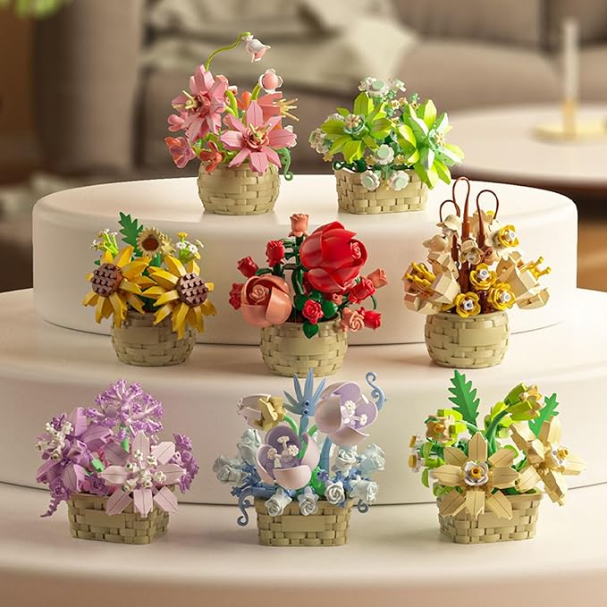 Mini Flowers Building Block Set,Flower Blocks Toys,Plants and Succulent Toys,Building Block Flowerpot，Botanical Collection Birthday Gift for Girls Boys Adults Kids Ages 6+ (Wind Chime 162Pcs)