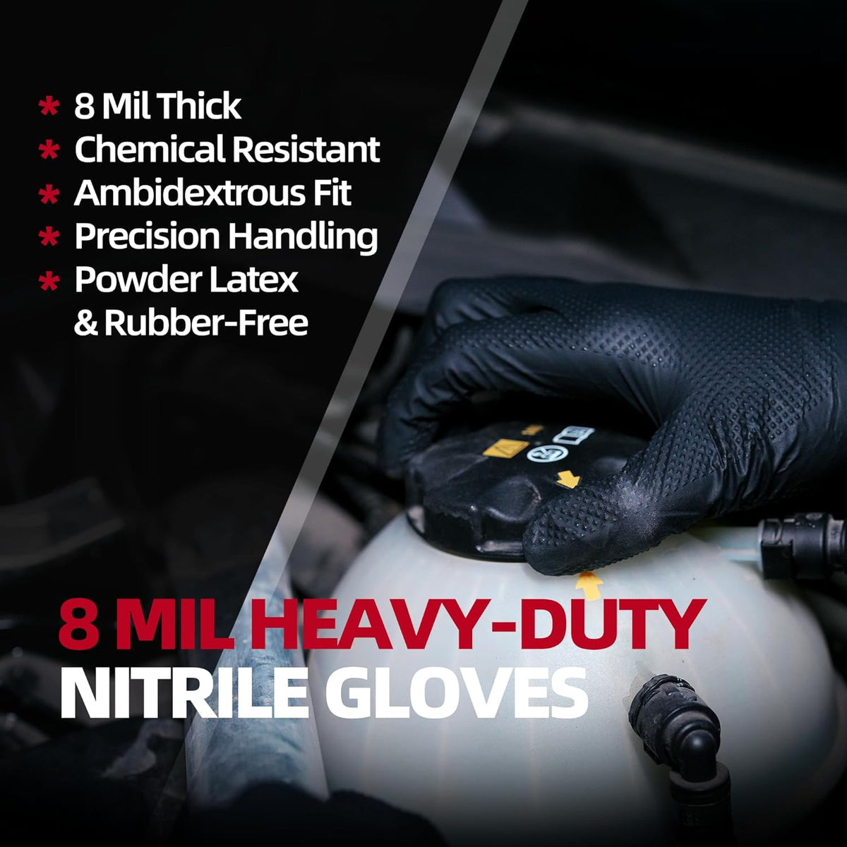 Jointown Basic Heavy Duty Nitrile Gloves, Mechanic Gloves 8 Mil Nitrile Disposable, with Raised Diamond Texture, Case of 1000, Black, Medium