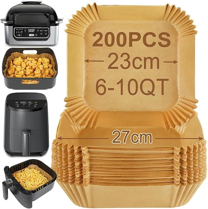 Large Air Fryer Disposable Paper Liners Nonstick 23cm Oven Airfryer Parchment Baking Paper ，Compatible For Ninja，Compatible For COSORI ，Grill Cooking Basket(16cm square,150 Pcs)