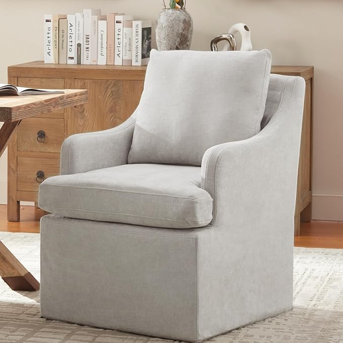 VKNOW Upholstered Dining Chairs Set of 2, Modern Kitchen Chairs Dinner Chairs with 4 Casters, Chenille Armchair for Bedroom Reading Room Living Room, Light Grey