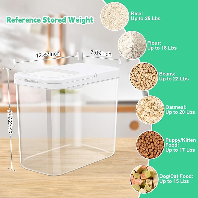 TBMax Rice Flour Storage Container with Automatic Flip-up Lid 25 Lbs | 12.68 Qt, Tall and Narrow Food Storage Flour Bin for Kitchen Pantry Organization, Pet Dog Cat Food Storage Container