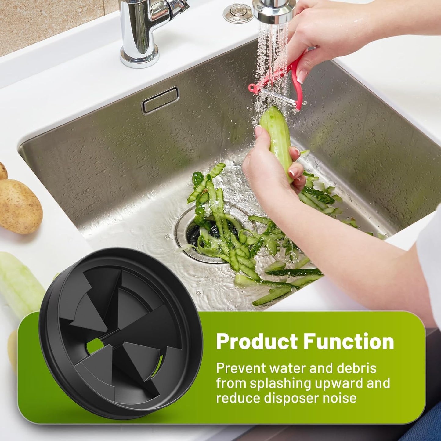 Garbage Disposal Splash Guard 3 3/8” Sink Baffle, Compatible with QCB-AM Replacement, Fits Evolution Series Models, Upgraded Removable Quiet Sink Guard, Garbage Disposal Accessories