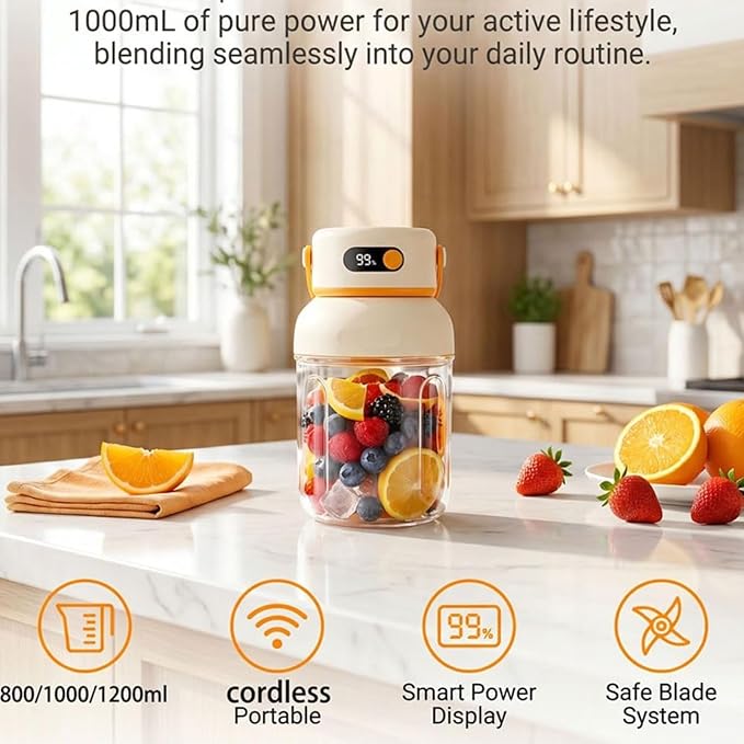 Portable Electric Juicer Cup with Zero Cord Hassle, Leakproof USB-C Rechargeable with Dual Lid Design, Personal Portable Juicer Blender for Gym, Office, Travel and Outdoors (1200ml/40.58oz)