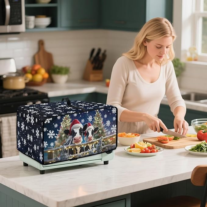 Air Fryer Toaster Oven Dust Cover Protective Microwave Oven Cover Small Electric Appliance Protector Decorations Kitchen Accessories, S, Christmas Hat Cow Snowflake