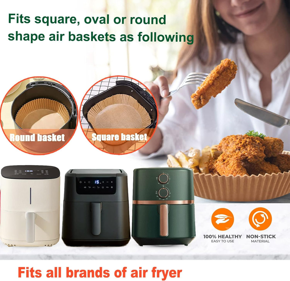 Ninja Power XL Gourmia Air Fryer Disposable Paper Liners - 200pcs, 9 Inch Round Parchment Liners for 4/5/6 qt Air Fryers, Baking Paper for Oven & Microwave