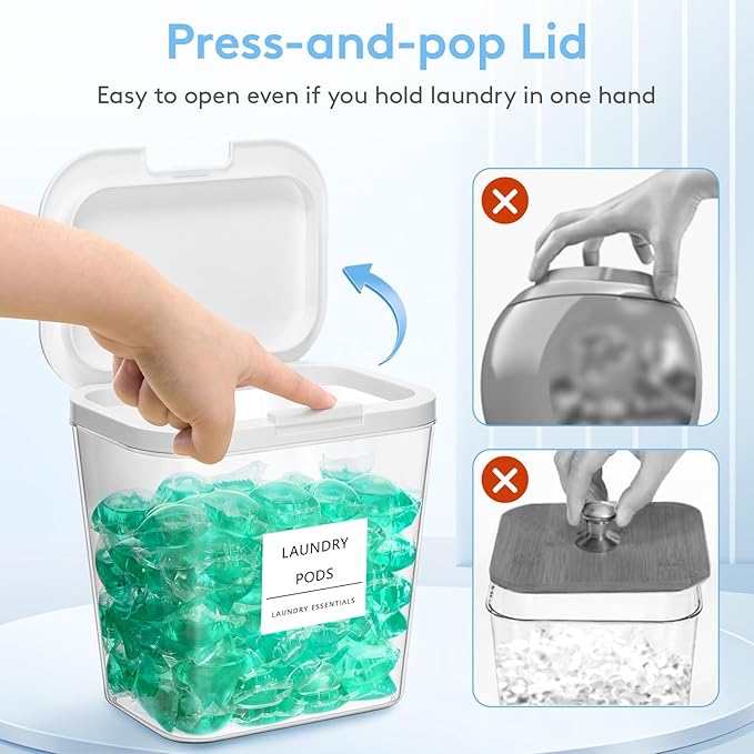 Lifewit 4 Pcs Laundry Pods Container with Pop-up Lid, Detergent Dispenser, Dryer Sheet Holder, Laundry Room Organization Storage Jars for Washing Powder, Soap, Scent Booster Beads, 2700 ml/0.72gal