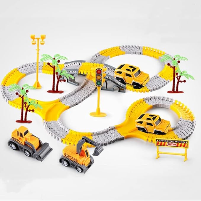 234 Pcs Engineering Rail Car,Construction Race Tracks for Kids Toys, 2 Electric Toy Cars,3 Construction Cars, DIY Collage Flexible Track Toys Set, Kids Gifts for 3-8 Year Old Boys and Girls Toy