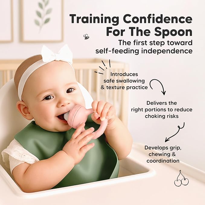KeaBabies Baby Fruit Feeder 2pk - Silicone Baby Food Feeder for Babies 6-12 Months, Breast Milk Popsicle Teether, Weaning, Pacifier, Freeze Frozen Solid Food, Infant Feeding Essential (Mist Rose)