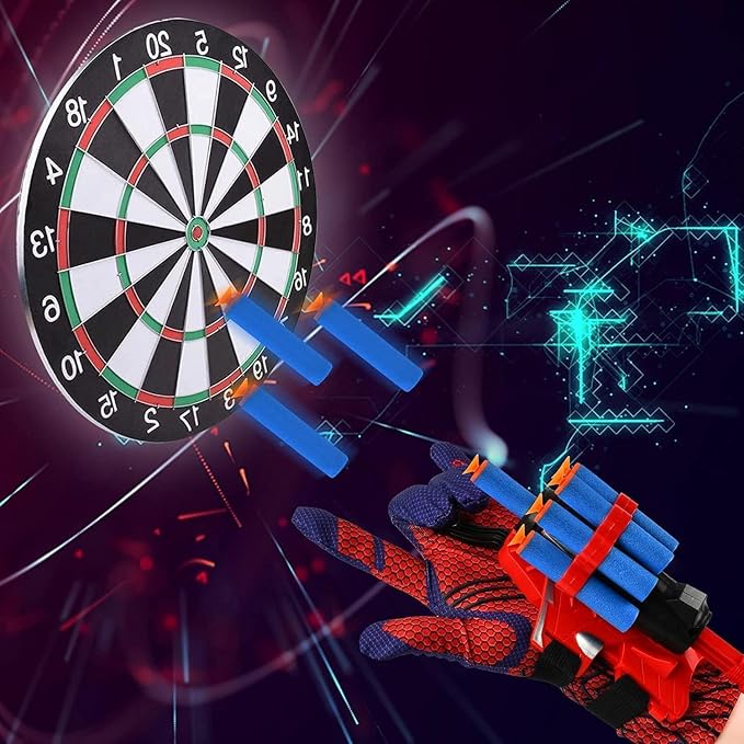 Red Style Spider Web & Soft Missile Launcher Toy 2 Pcs Set, Superhero Fans Webs Shooter for Kids, Cosplay Launcher Gloves with Wrist Toy Set, Christmas Halloween Birthday Party
