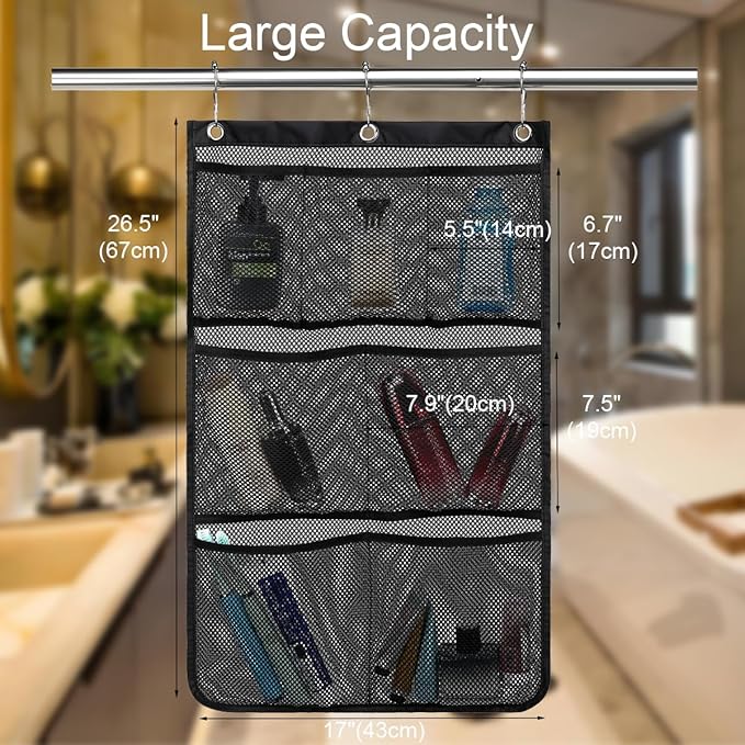 Hanging Mesh Shower Caddy for Bathroom - Quick Drying Portable Shower Organizer with Multiple Pockets for Soap,Shampoo and Cruise Ship Essentials Saving Bathroom Storage,Black,2 Pack