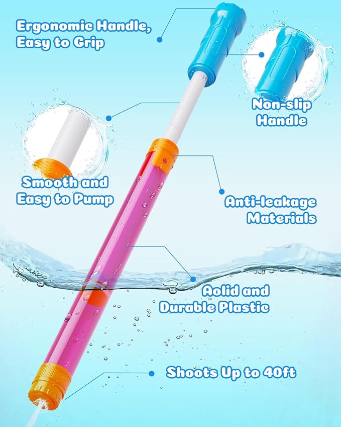 Water Gun Squirt Toys for Kids Adults- 4 Pack Water Blaster 40ft Squirt Gun for Age 3-4-5-8-12 Girls Boys, Fun Water Squirter Toy for Swimming Pool Beach Summer Outside Party Yards Games Outdoor