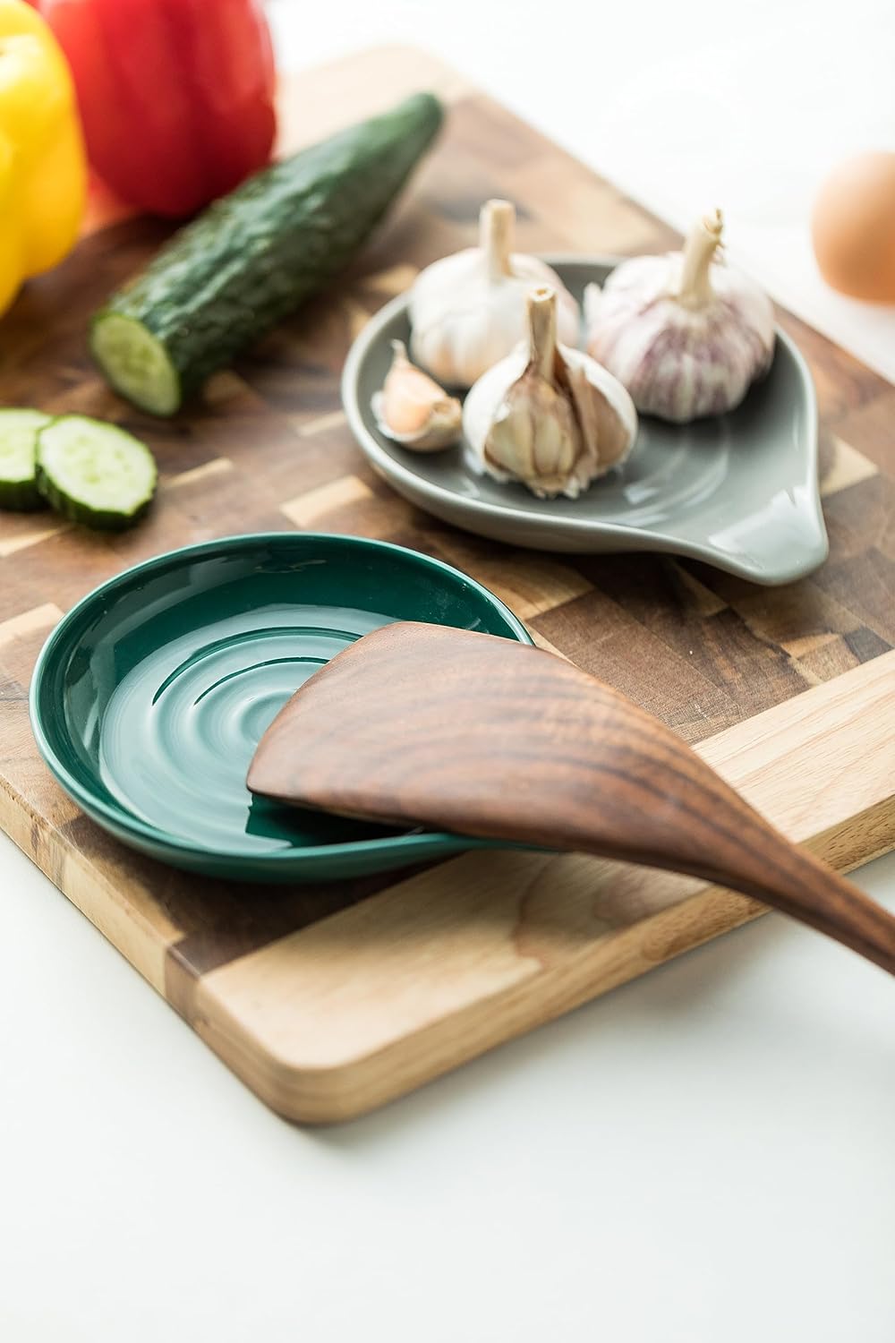Spoon Rest for Stove Top Cooking Spoon Holder for Kitchen Countertop Large Holder for Spatula, Spoons or Tongs, Framhouse Decor, Green