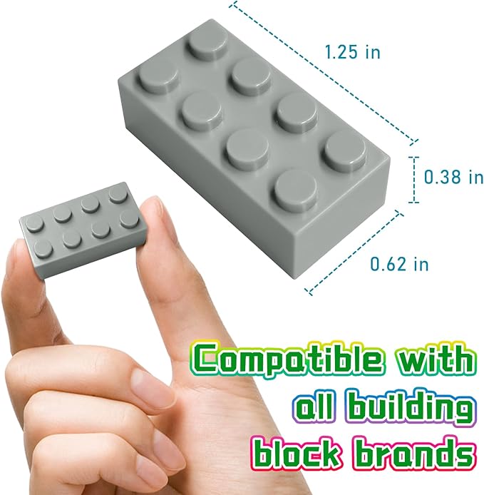 Classic Building Brick 2x4 100 Pieces, Compatible with Lego 3001 Bulk Block Set, Creative Building Toy DIY, Suitable for Boys Girls and Teenagers Aged 6+ (Gray)