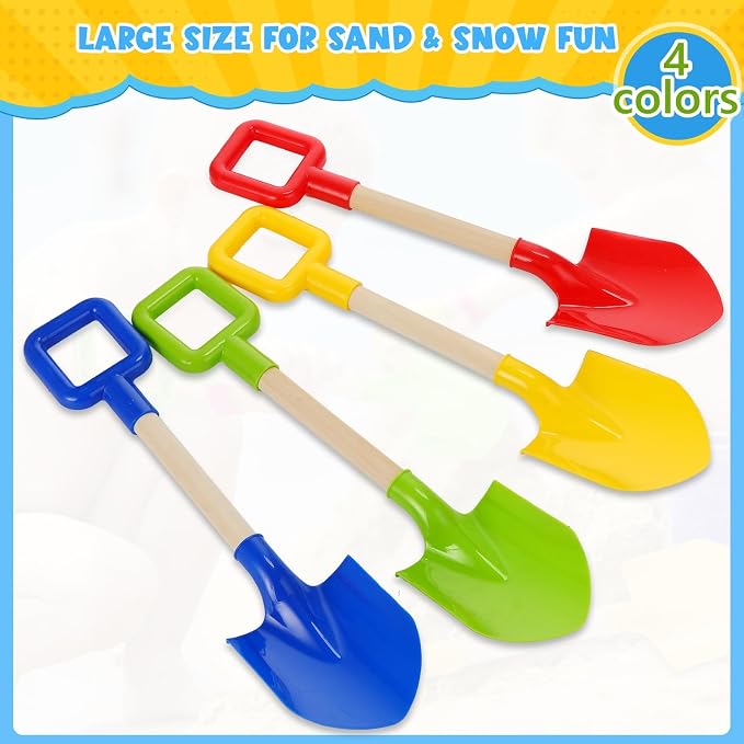 Honoson 12 Pack 16 Long Beach Spades Sand Shovels Toys Gardening Tools Sets Sandbox Sturdy Scoop Durable Wood Handle ABS Plastic Spade for Garden Sand Snow Backyard Summer Favors (Bright Color)