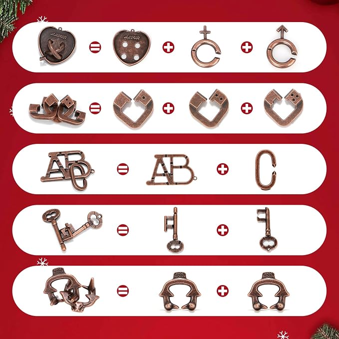 13 Pcs Brain Teaser Puzzles for Adults - Metal Puzzles 3D Puzzle Game Toys for Adults Teens - Wooden Unlock Interlocking Puzzle Adult IQ Education Smart Toys