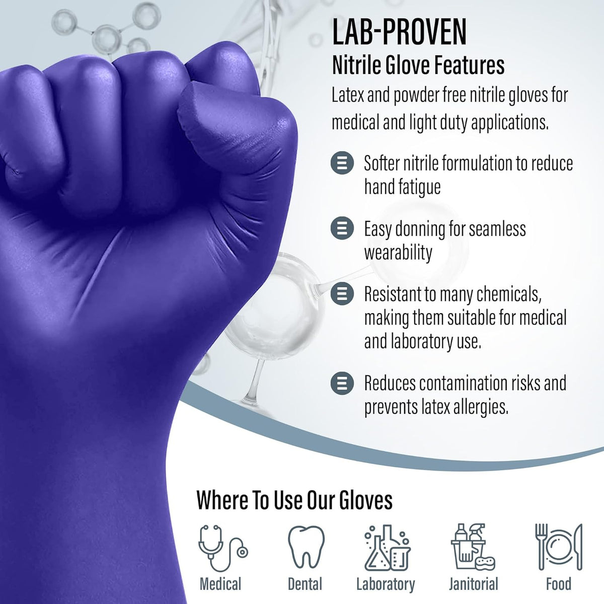 EnSure Nitrile Exam Gloves, Powder-Free, Latex-Free, Chemo Rated, Non-Sterile, Light Duty, Textured Tips, Medical, Surgical, Food Safe, Cleaning, Dental, Lab Use - 3 Mil (Large, 2000 Count)