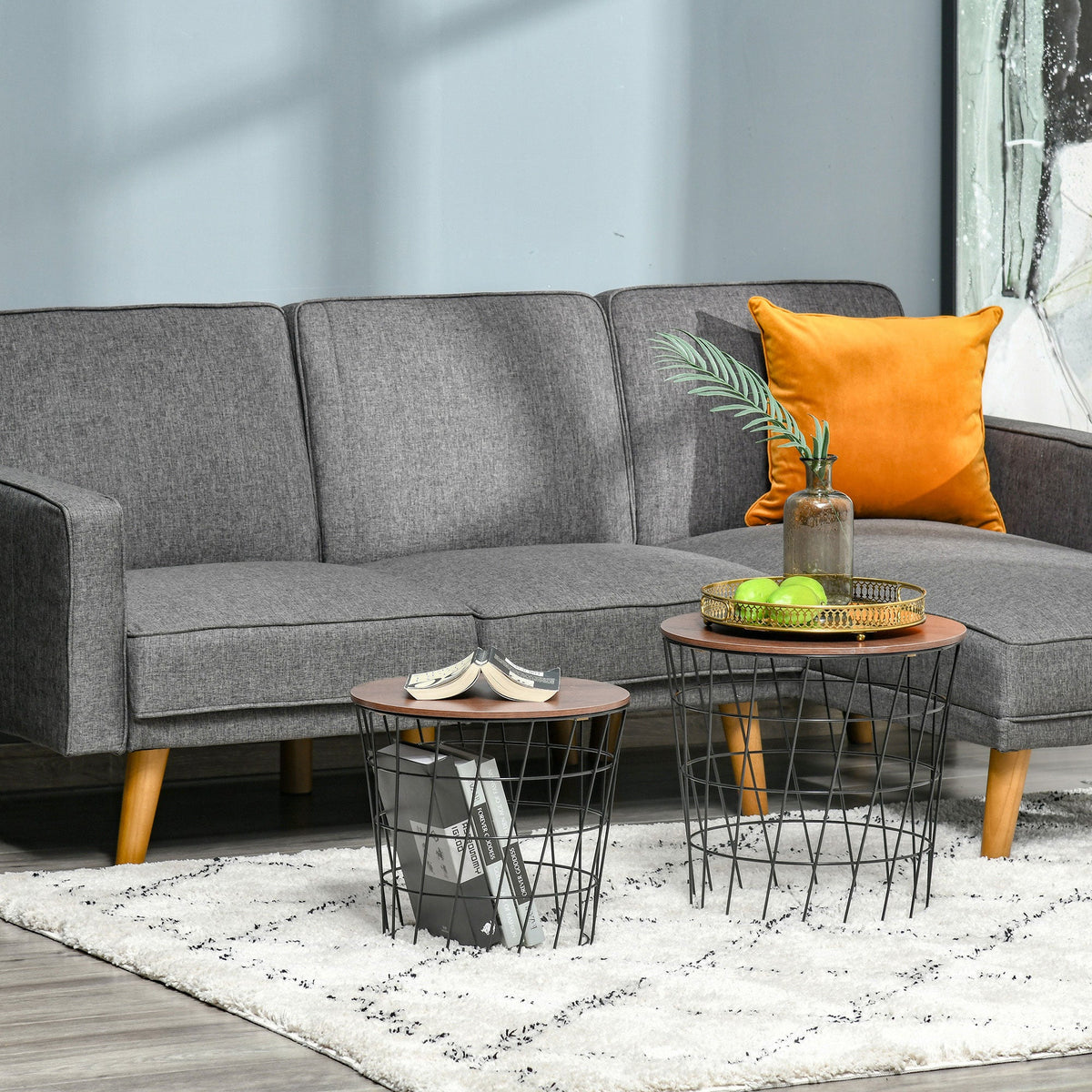 End Tables Set of 2, Nesting Tables with Storage, Round Accent Side Tables with Removable Top for Living Room,  Black/ Brown