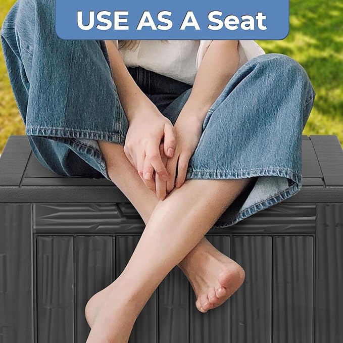 Outdoor Storage Deck Box Waterproof, 200 Gallon Large Lockable Patio Storage Bin Chest, Resin Outside Container Seat Bench for Furniture Cushions, Pool Accessories, Garden Tools & Delivery, Black