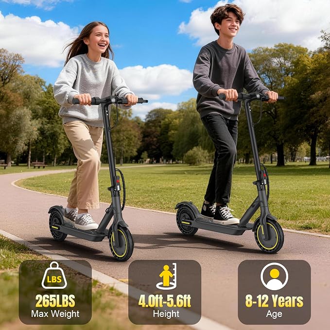 WERHY Foldable Kids Electric Scooter for Aged 6-10, 350W Motor, Max 12/16Miles Long Range, 19 MPH Max Speed, 8.5" Solid Tire, Lightweight Foldable E-Scooter with Dual Braking, Digital Display