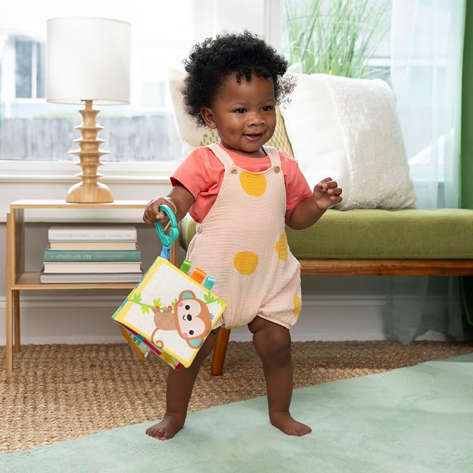 Bright Starts Safari Buddies Soft Book, Crinkle Plush Pages with Lion, Monkey, Elephant & More, Baby's First Book, Unisex, Ages 0+