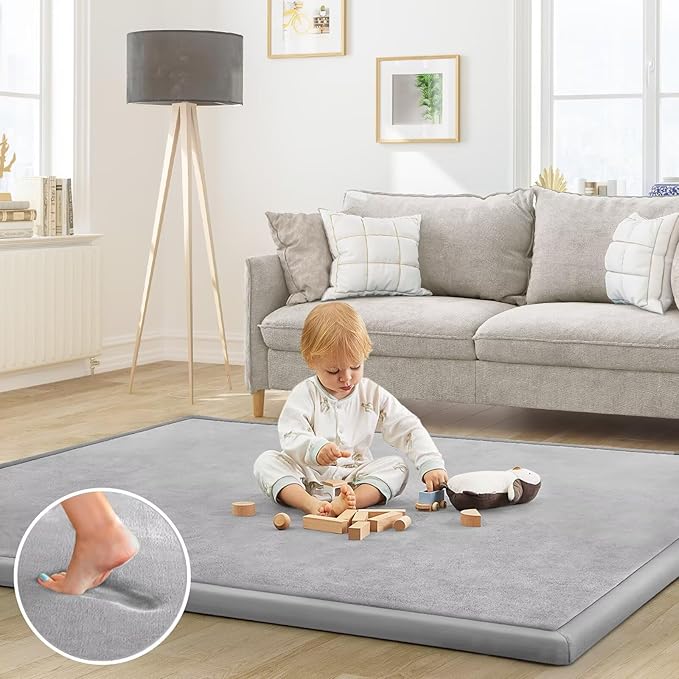 Baby Play Mat for Floor Nursery Rug Muscle Mat Area Rug Playroom Rug 79"x138" Playpen Mat Elastic Foam 1.3" Thick Crawling Mat for Babies,Toddlers, Infants, Kids,A Light Gray