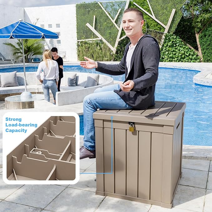 50 Gallon Waterproof Outdoor Storage Box,Resin Deck Box,Lockable Outside Storage Box Container for Patio Furniure,Garden Tools (50 Gallon,Grey)