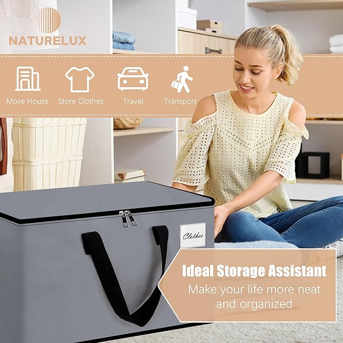 Heavy Duty Moving Bags and Moving Boxes - Extra Large Packing Bags and Storage Totes, Collapsible and Foldable Option for Moving and Storage, Multicolored, 93 L - 12 Pack