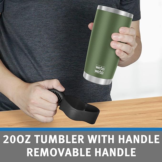 WETOWETO 20oz Insulated Stainless Steel Tumbler, Coffee Tumbler with 2 Lids and 2 Straws, Double Wall Vacuum Travel Coffee Mug, Powder Coated Leak-Proof Cup for Travel (Army Green, 1 Pack)