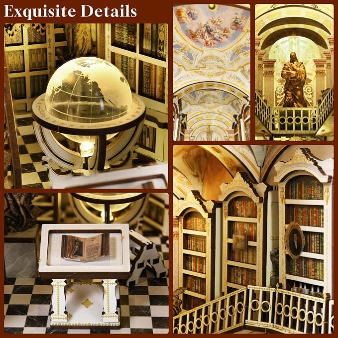 MiniCity Book Nook Kit, DIY Miniature Dollhouse Booknook Kit, 3D Wooden Puzzle Bookend Bookshelf Insert Decor with LED Light for Teens and Adults (Library of Gods)