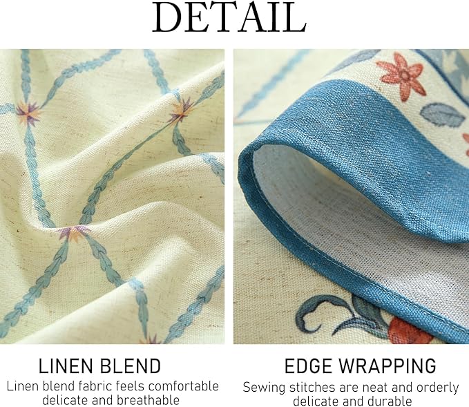 ISAENNE Designer Linen Floral Extra Long Rectangle Tablecloth,Light Green Farmhouse Durable Table Cloth,Washable Decor Tablecloths for Dining Kitchen Thanksgiving Christmas,63"*110"-Floralsea B
