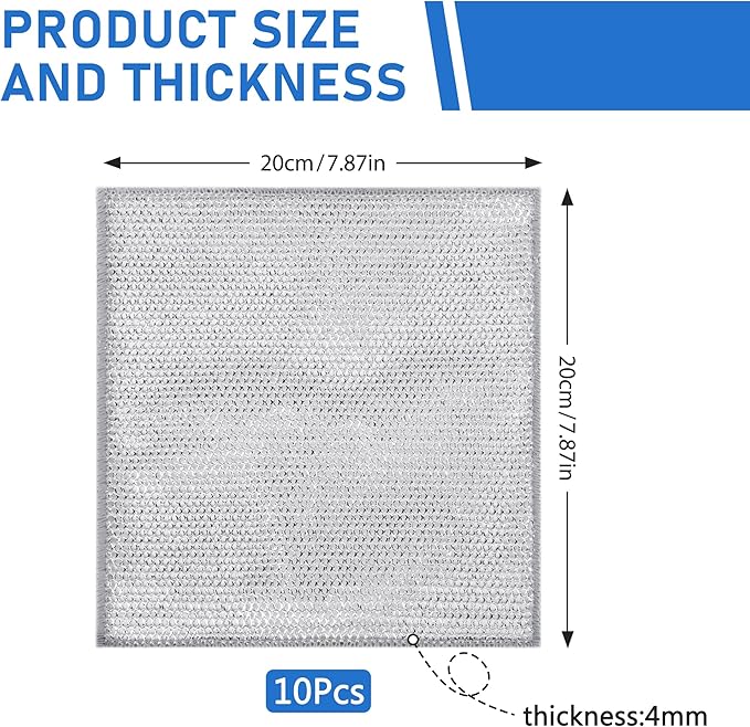 10PCS Set Non-Scratch Steel Wool Dishcloth - Multi Purpose Wire Dishwashing Rags Kitchen Towels and Dishcloths Sets Durable Cleaning Pads Bathroom Home Essentials Cleaning Supplies Tools