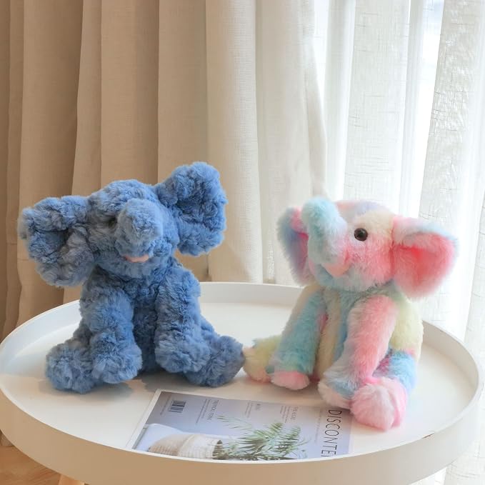 Hopearl Adorable Plush Calf Elephant Toy Floppy Elephish Ultra Soft Haggable Stuffed Animal Holiday Birthday Gift for Boys Girls Kids Toddlers, Rainbow, 9''