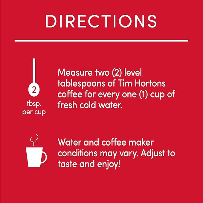Tim Hortons Dark Roast, Rich Ground Coffee, Perfectly Balanced, Always Smooth, Made with 100% Arabica Beans, 72 Ounce, 12 Oz (Pack of 6), Red