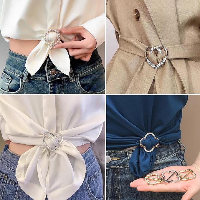 20 Pcs Scarf Ring and Slides for Scarves, Scarf Rings Clip Pin T Shirt Ties Clips for Women, Metal Gold Silver Round Circle Waist Clip Scarf Buckle Tshirt Clip Tightener for Loose Clothes Accessories