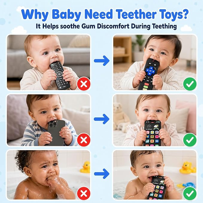 Baby Silicone Phone Teether, Realistic Mobile Phone Teething Toy for Baby 3 6 12 18 Months, Baby's Chew Toys, Food Grade Silicone Teething Toys for Infants, BPA Free, for Babies Gum Relief